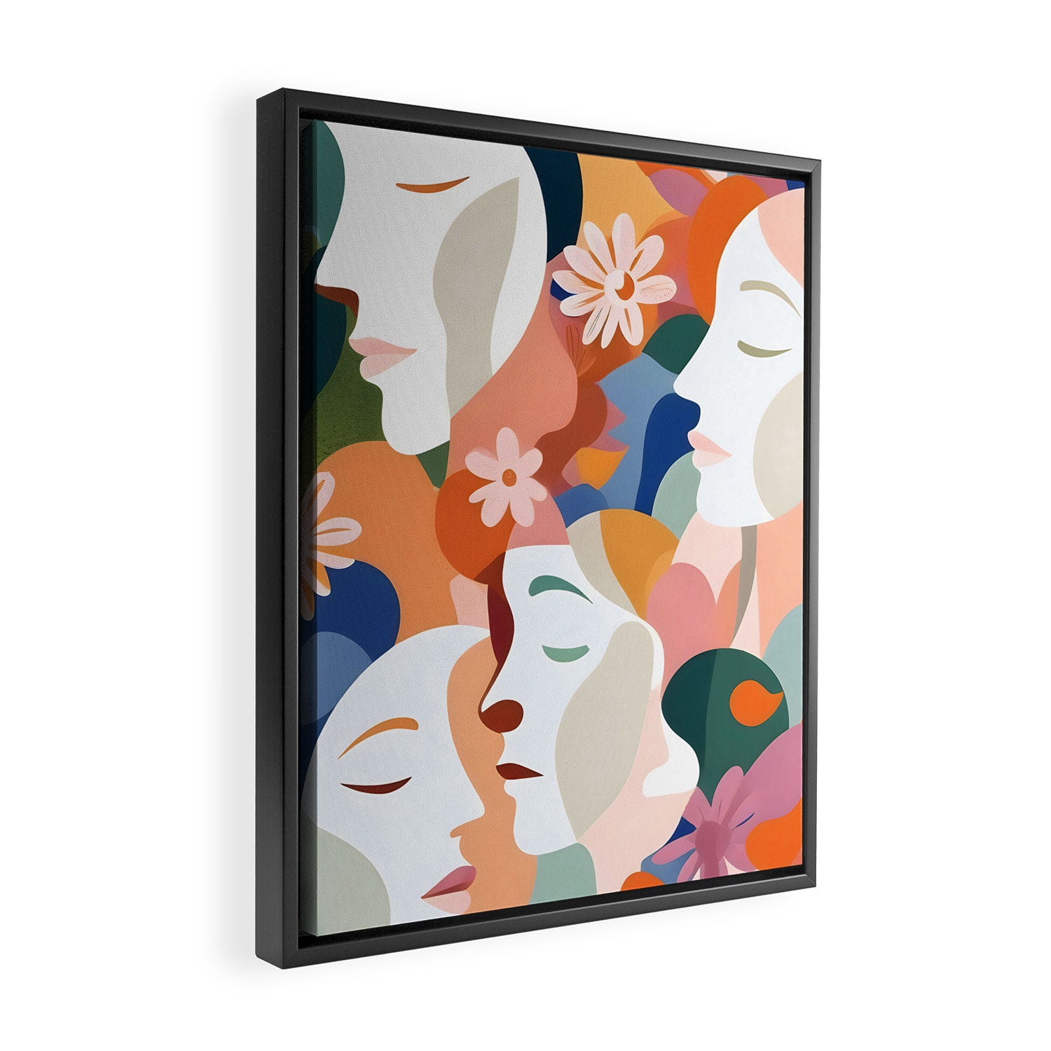 Facing The Flowers, Motivational Positive Mindset Growth Illustration, Human People Face Expression, Hope Optimism Floral Botanical Painting Framed Canvas Print Gallery Image 2