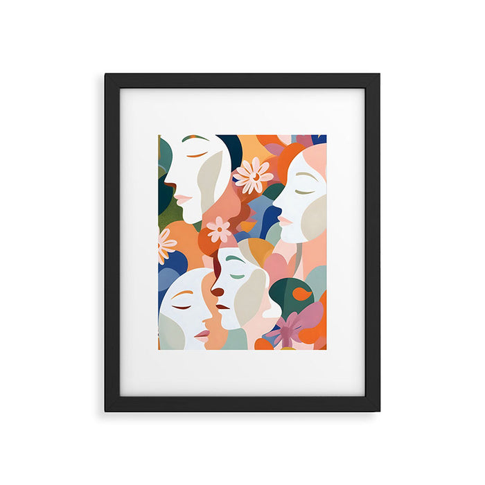 Facing The Flowers, Motivational Positive Mindset Growth Illustration, Human People Face Expression, Hope Optimism Floral Botanical Painting Framed Art Print Gallery Image 1
