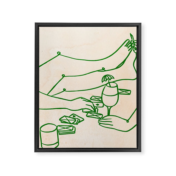 Feelin' Lucky, Beachy Sand Summer Playing cards, Nordic Coastal Line Art, Abstract Drawing Sketch Doodles Framed Canvas Print Gallery Image 1