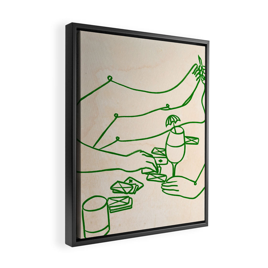 Feelin' Lucky, Beachy Sand Summer Playing cards, Nordic Coastal Line Art, Abstract Drawing Sketch Doodles Framed Canvas Print Gallery Image 2