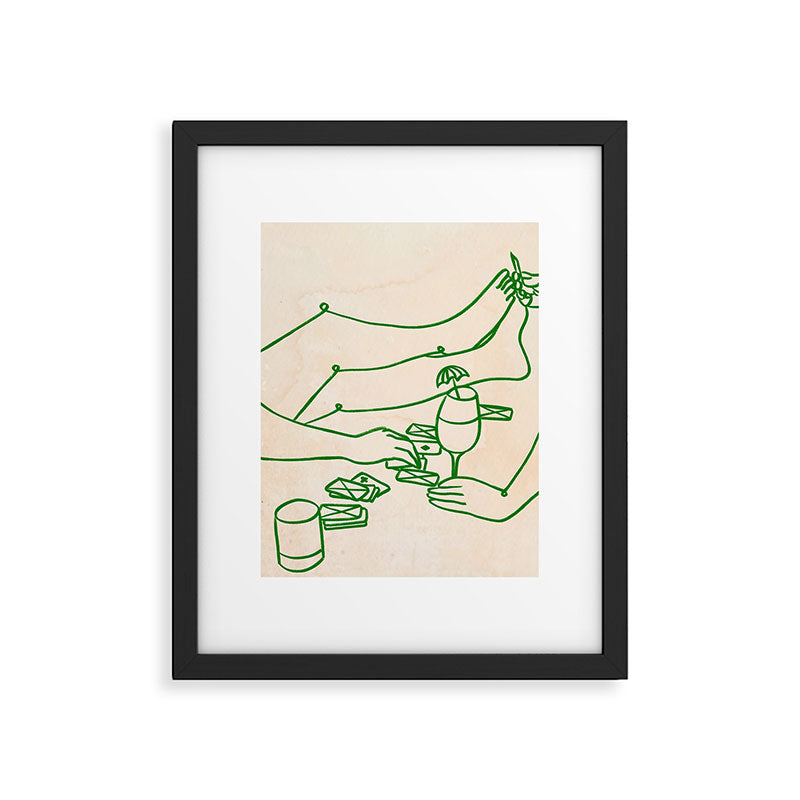 Feelin' Lucky, Beachy Sand Summer Playing cards, Nordic Coastal Line Art, Abstract Drawing Sketch Doodles Framed Art Print Gallery Image 6