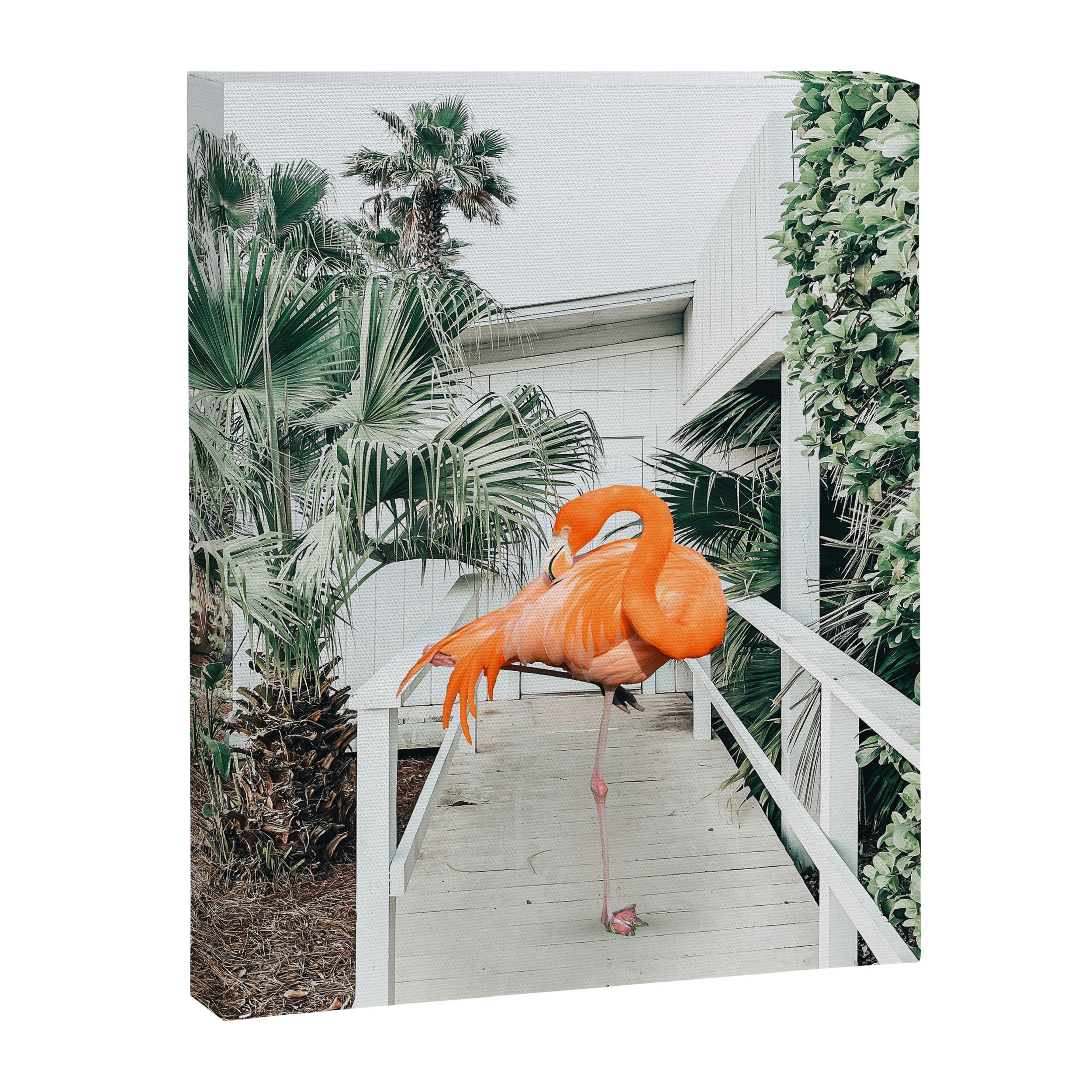 Flamingo Beach House, Wildlife Architecture Jungle Photography, Eclectic Birds Digital Art Canvas Print Gallery Image 6