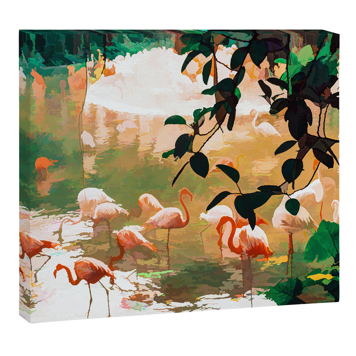 Flamingo Sighting, Jungle Nature Wildlife Birds Painting, Animals Forest Safari Illustration Canvas Print Gallery Image 6