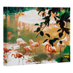 Flamingo Sighting, Jungle Nature Wildlife Birds Painting, Animals Forest Safari Illustration Canvas Print Gallery Image 3