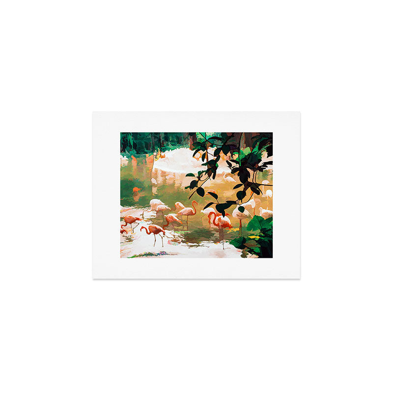 Flamingo Sighting, Jungle Nature Wildlife Birds Painting, Animals Forest Safari Illustration Art Print Gallery Image 1