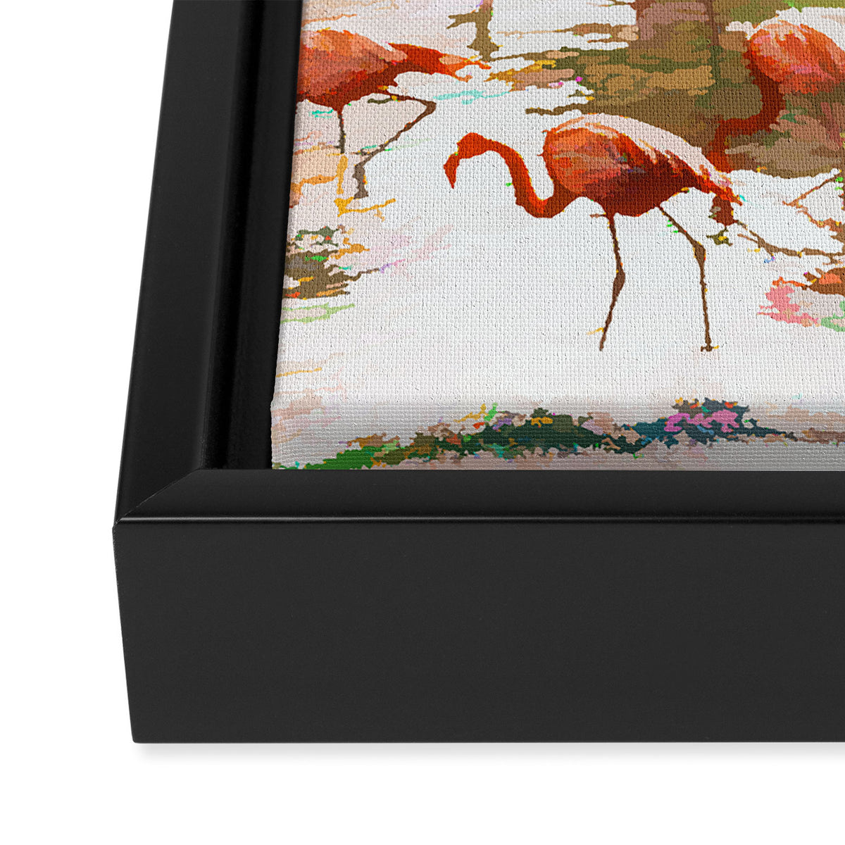 Flamingo Sighting, Jungle Nature Wildlife Birds Painting, Animals Forest Safari Illustration Framed Canvas Print Gallery Image 3