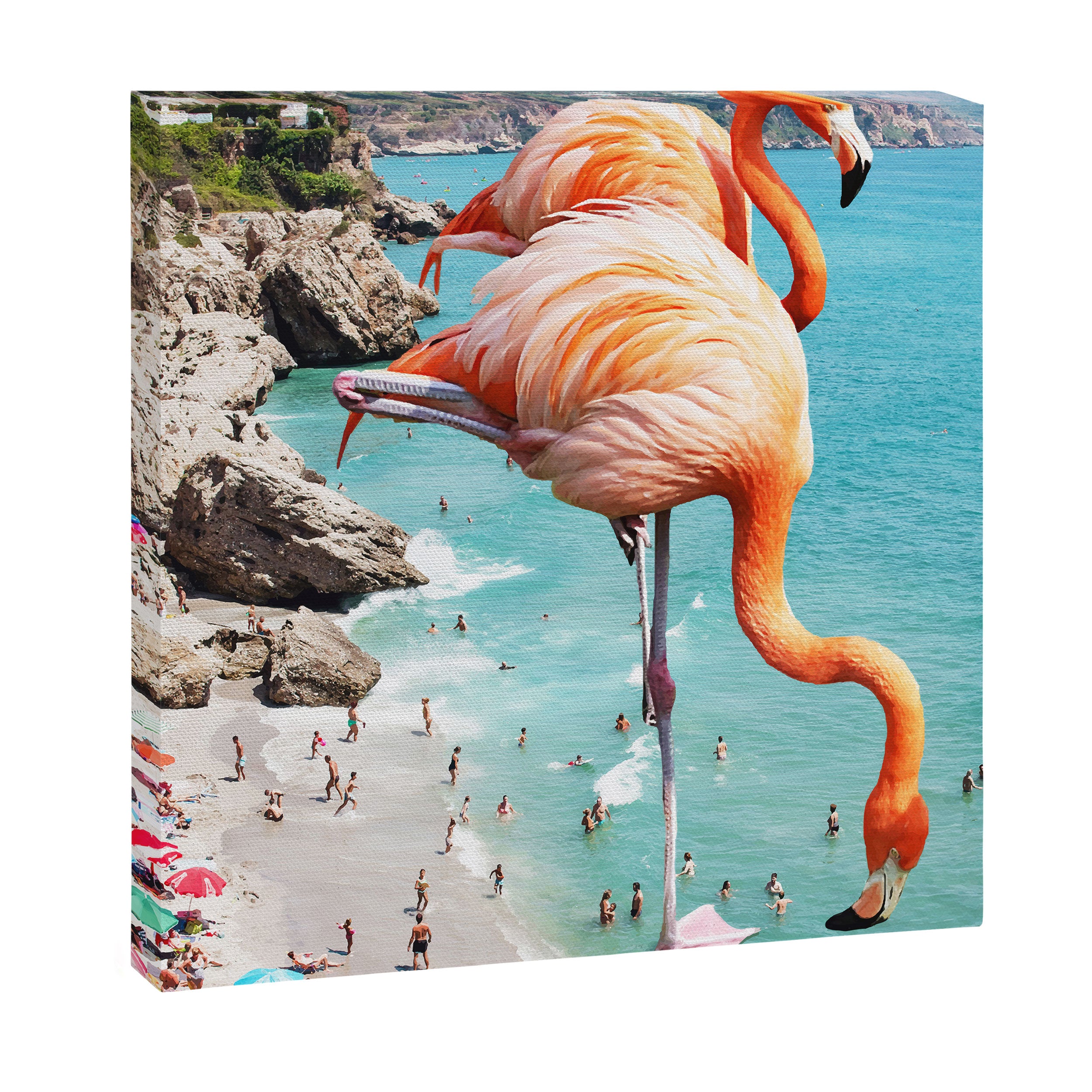 Flamingos on the Beach, Wildlife Surrealism Birds, Nature Flamingo Fantasy Beach Summer Photography Canvas Print Gallery Image 3