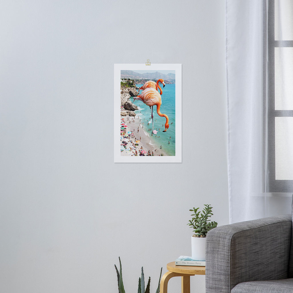 Flamingos on the Beach, Wildlife Surrealism Birds, Nature Flamingo Fantasy Beach Summer Photography Art Print Gallery Image 3