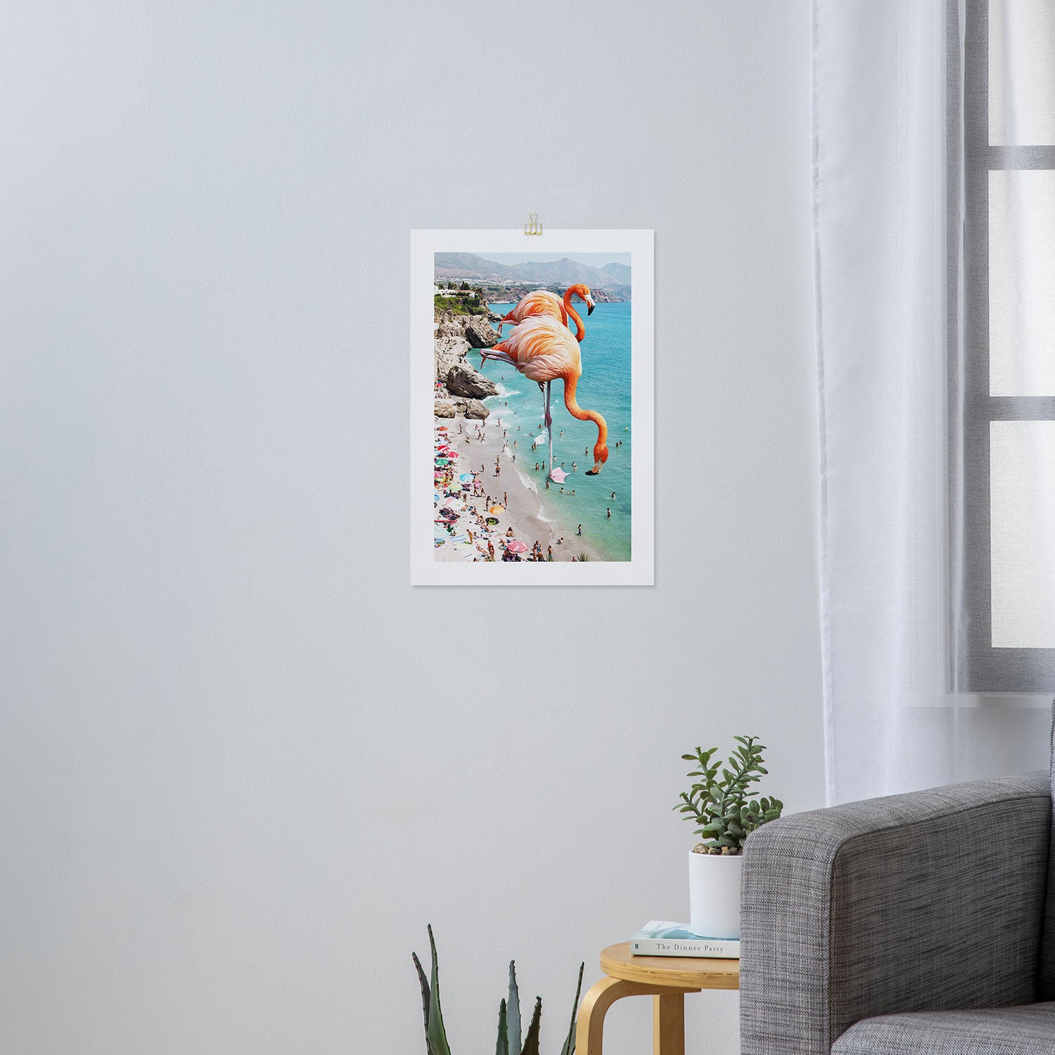 Flamingos on the Beach, Wildlife Surrealism Birds, Nature Flamingo Fantasy Beach Summer Photography Art Print Gallery Image 3