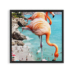 Flamingos on the Beach, Wildlife Surrealism Birds, Nature Flamingo Fantasy Beach Summer Photography Framed Canvas Print Gallery Image 3