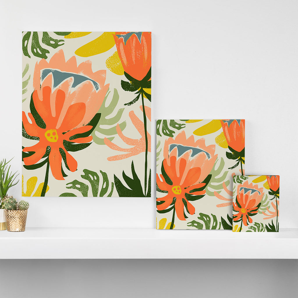 Flowers & Rain, Summer Floral Nature Botanical Painting, Modern Colorful Bohemian Illustration Canvas Print Gallery Image 3