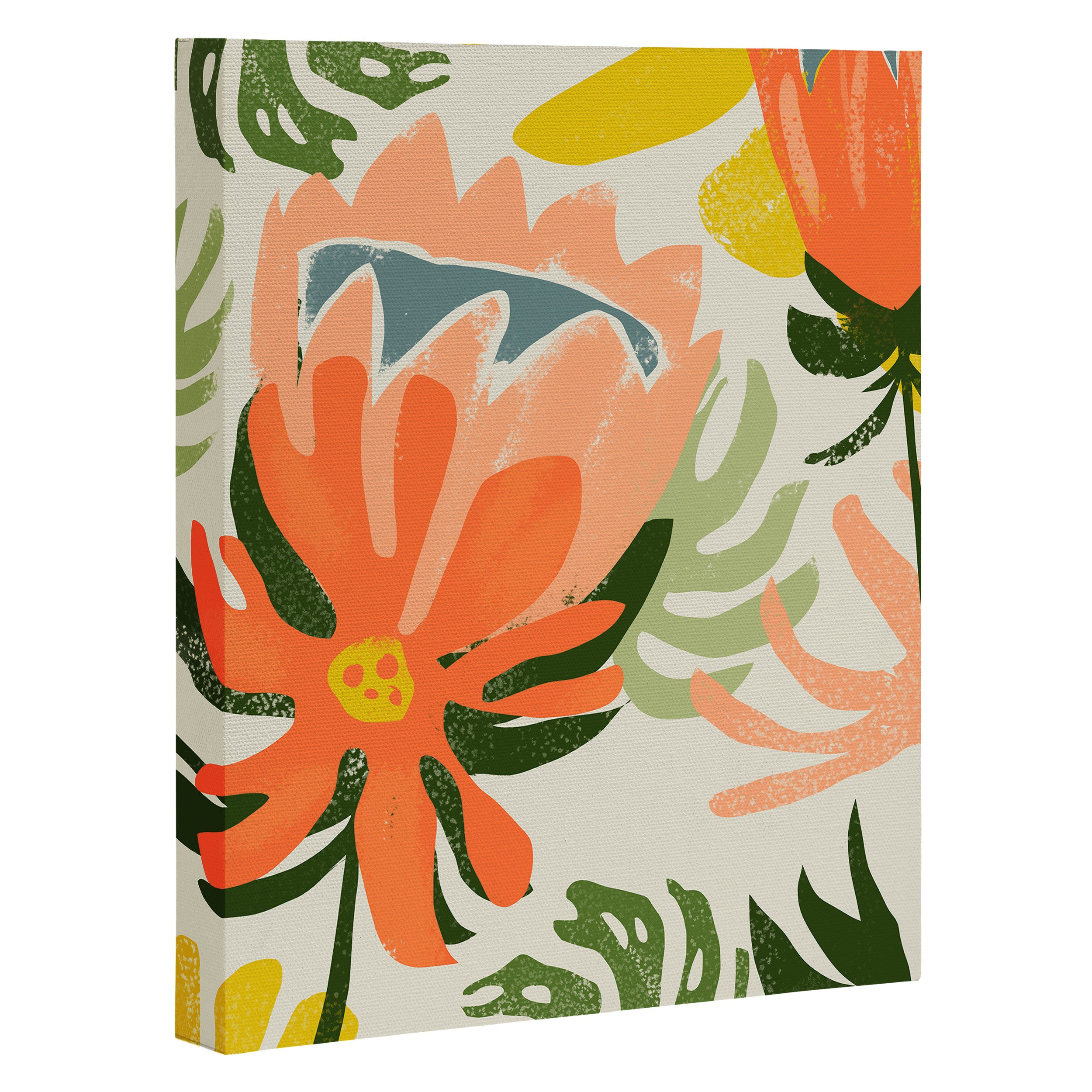 Flowers & Rain, Summer Floral Nature Botanical Painting, Modern Colorful Bohemian Illustration Canvas Print Gallery Image 3