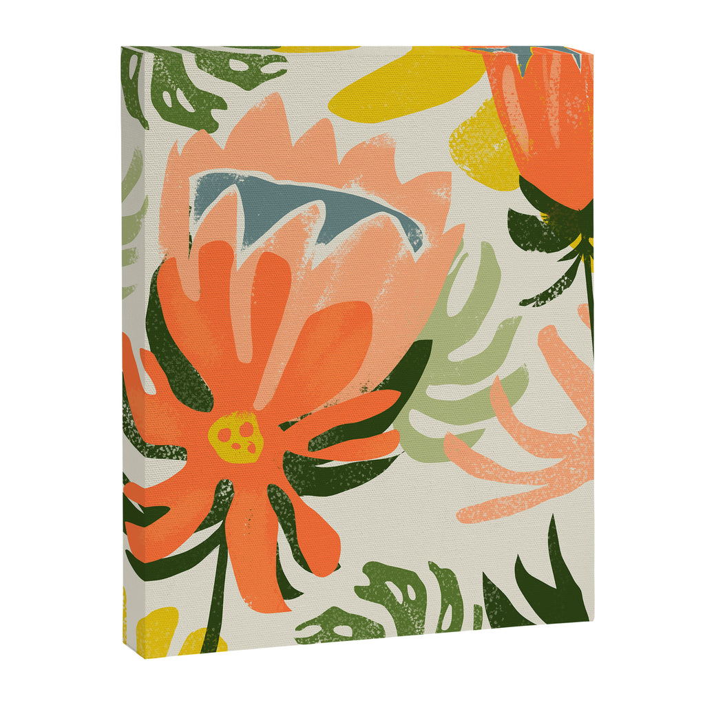 Flowers & Rain, Summer Floral Nature Botanical Painting, Modern Colorful Bohemian Illustration Canvas Print Gallery Image 6