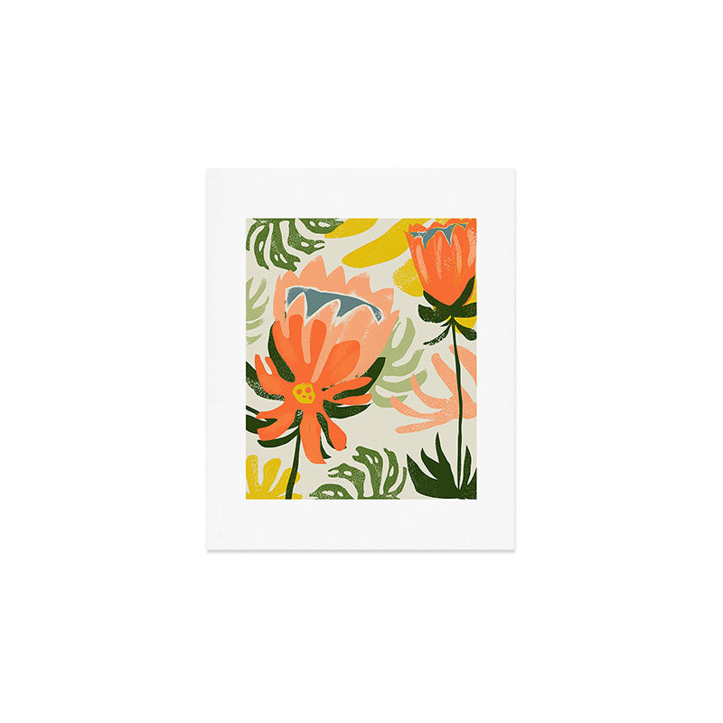 Flowers & Rain, Summer Floral Nature Botanical Painting, Modern Colorful Bohemian Illustration Art Print Gallery Image 1