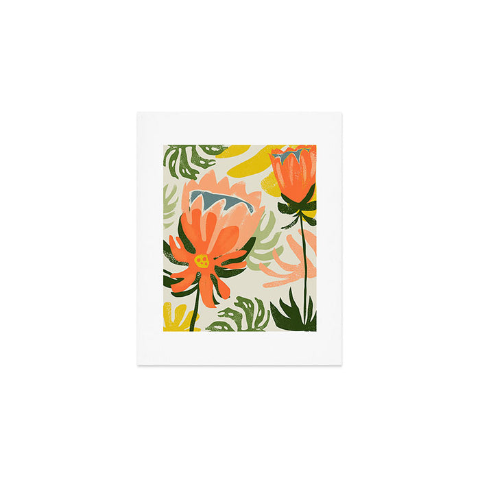 Flowers & Rain, Summer Floral Nature Botanical Painting, Modern Colorful Bohemian Illustration Art Print Gallery Image 1