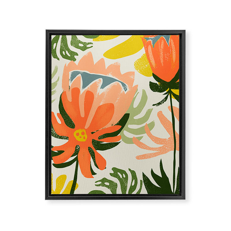 Flowers & Rain, Summer Floral Nature Botanical Painting, Modern Colorful Bohemian Illustration Framed Canvas Print Gallery Image 6