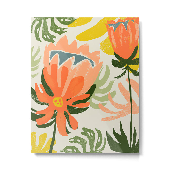 Flowers & Rain, Summer Floral Nature Botanical Painting, Modern Colorful Bohemian Illustration Metal Print Gallery Image 1