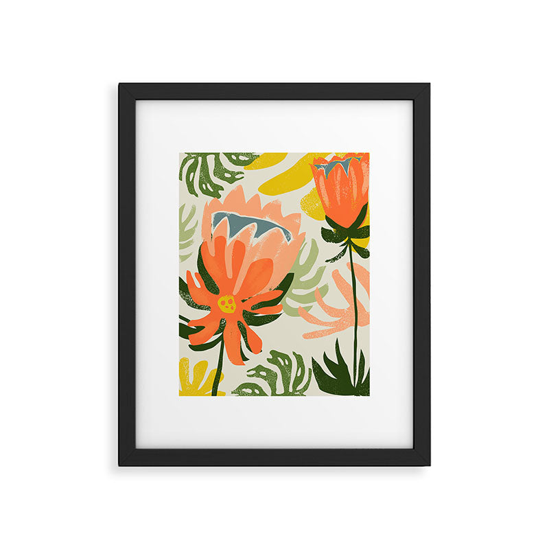 Flowers & Rain, Summer Floral Nature Botanical Painting, Modern Colorful Bohemian Illustration Framed Art Print Gallery Image 4