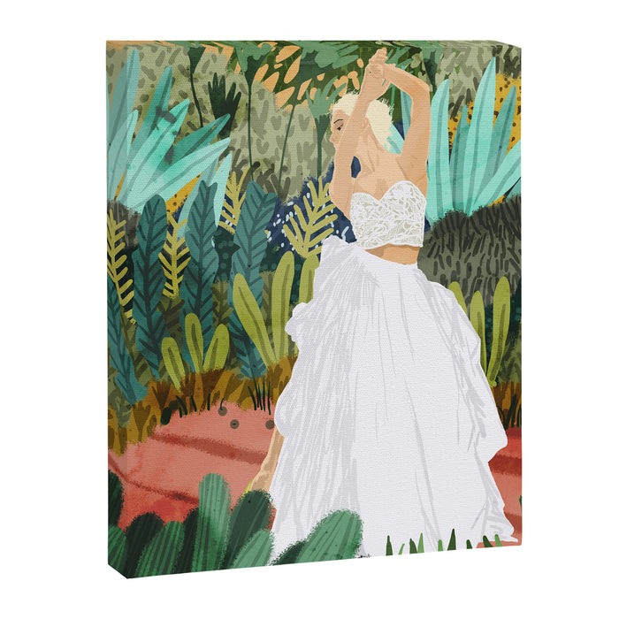 Forest Bride | Jungle Wedding Painting | Travel Solo | Blonde Woman Dancing Joy Canvas Print Gallery Image 1