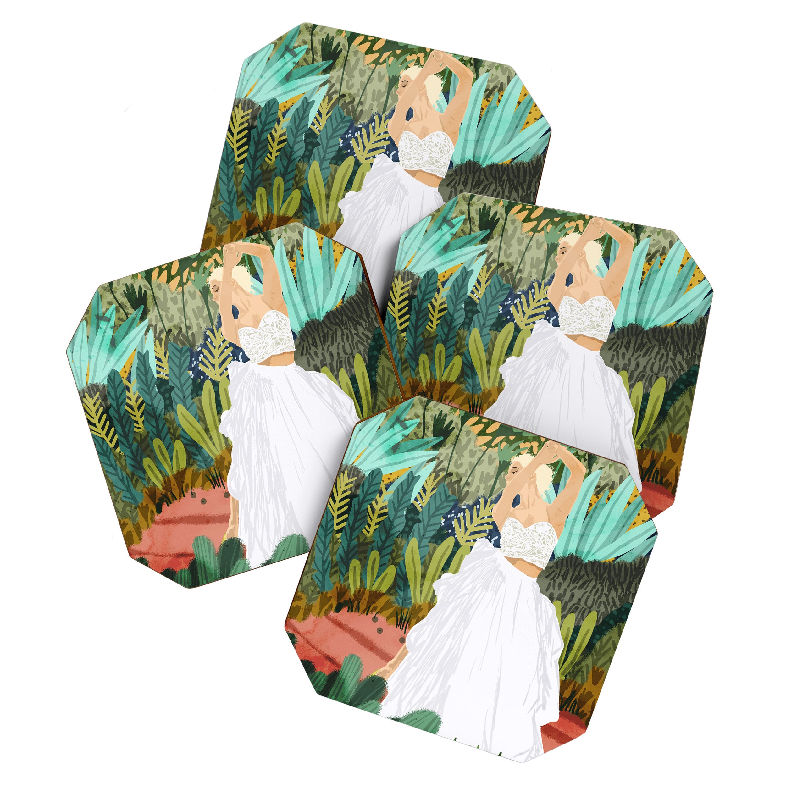 Forest Bride | Jungle Wedding Painting | Travel Solo | Blonde Woman Dancing Joy Coaster Gallery Image 1