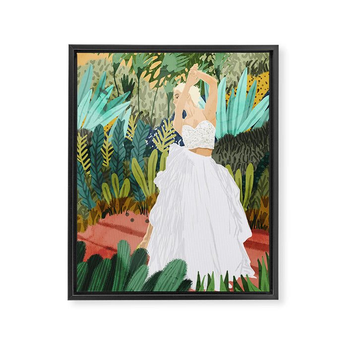 Forest Bride | Jungle Wedding Painting | Travel Solo | Blonde Woman Dancing Joy Framed Canvas Print Gallery Image 1