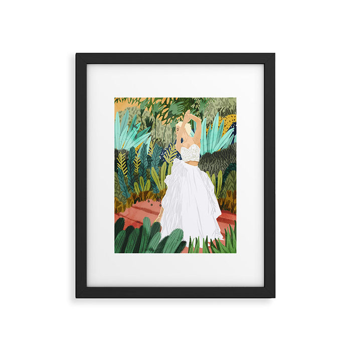 Forest Bride | Jungle Wedding Painting | Travel Solo | Blonde Woman Dancing Joy Framed Art Print Gallery Image 1