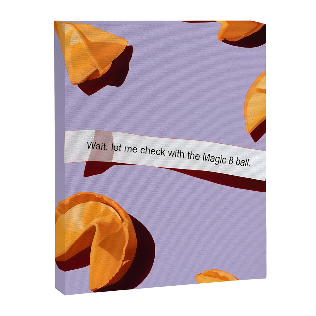 Fortune Cookie & Magic 8 Ball, Funny Cute Typography Illustration, Chinese Food Humor Joke, Fortune-Teller Predict Prophecy Note Violet  Canvas Print Gallery Image 6