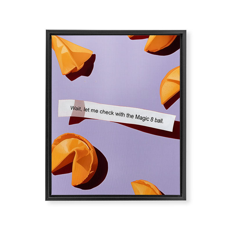 Fortune Cookie & Magic 8 Ball, Funny Cute Typography Illustration, Chinese Food Humor Joke, Fortune-Teller Predict Prophecy Note Violet  Framed Canvas Print Gallery Image 6
