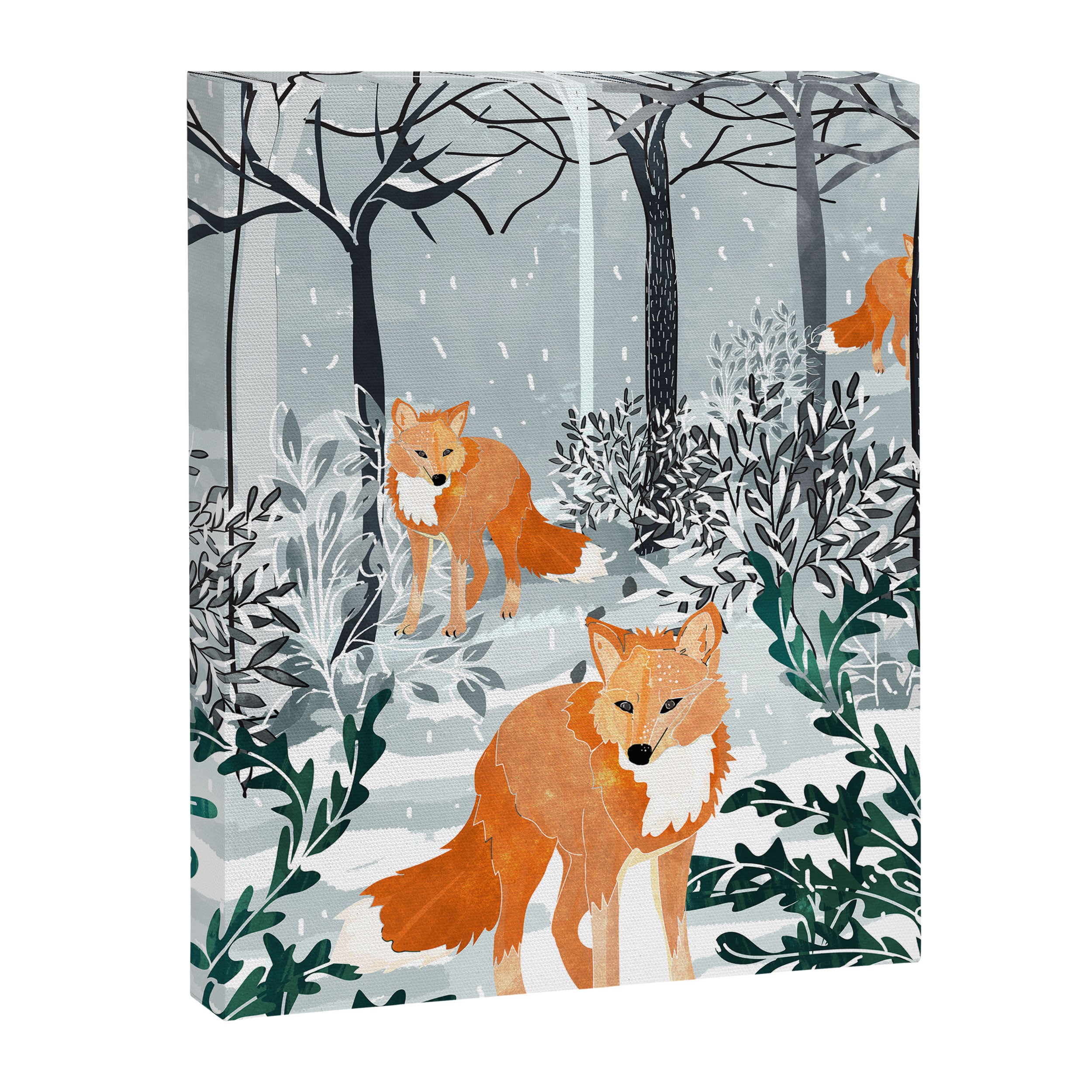 Fox Snow Walk, Animals Wildlife Winter, New Years Christmas Forest Wildlife Painting Canvas Print Gallery Image 6
