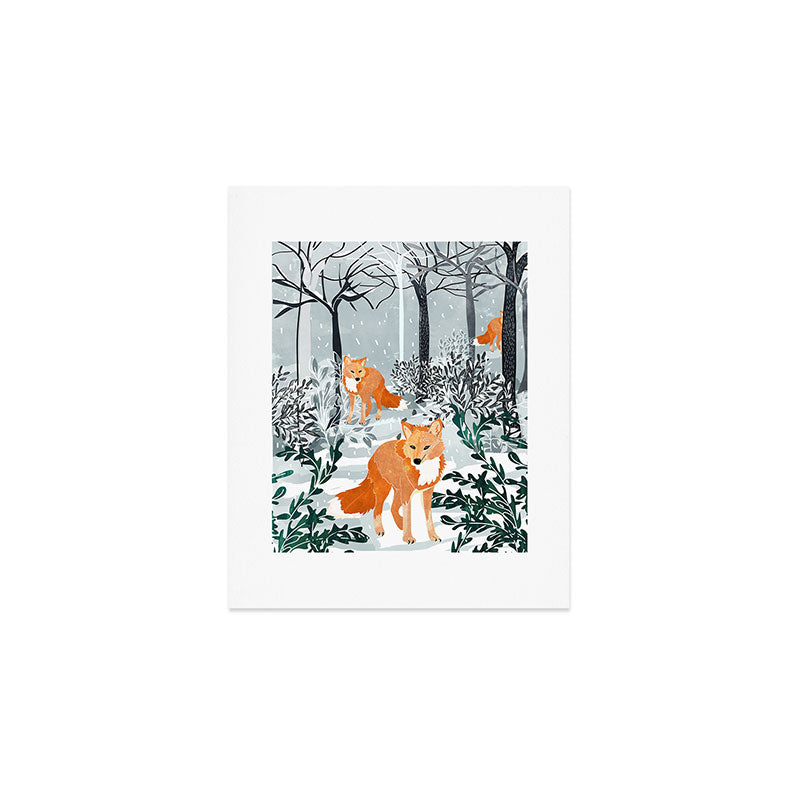 Fox Snow Walk, Animals Wildlife Winter, New Years Christmas Forest Wildlife Painting Art Print Gallery Image 1