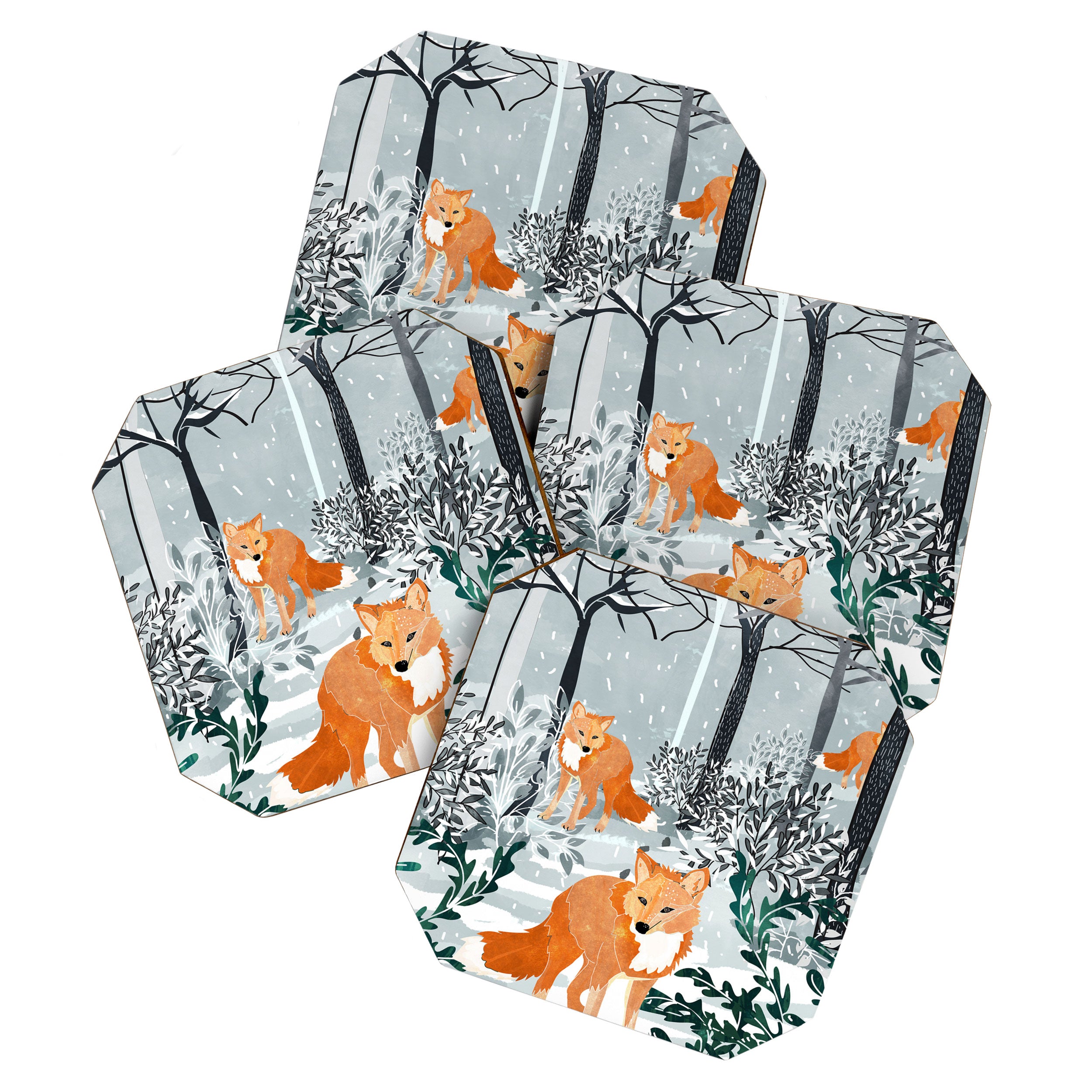 Fox Snow Walk, Animals Wildlife Winter, New Years Christmas Forest Wildlife Painting Coaster Gallery Image 1