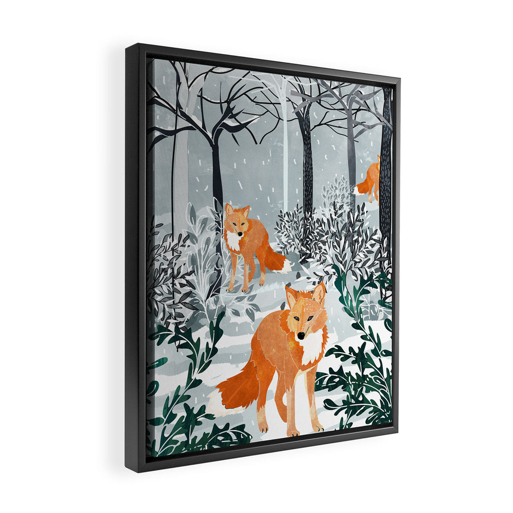 Fox Snow Walk, Animals Wildlife Winter, New Years Christmas Forest Wildlife Painting Framed Canvas Print Gallery Image 2