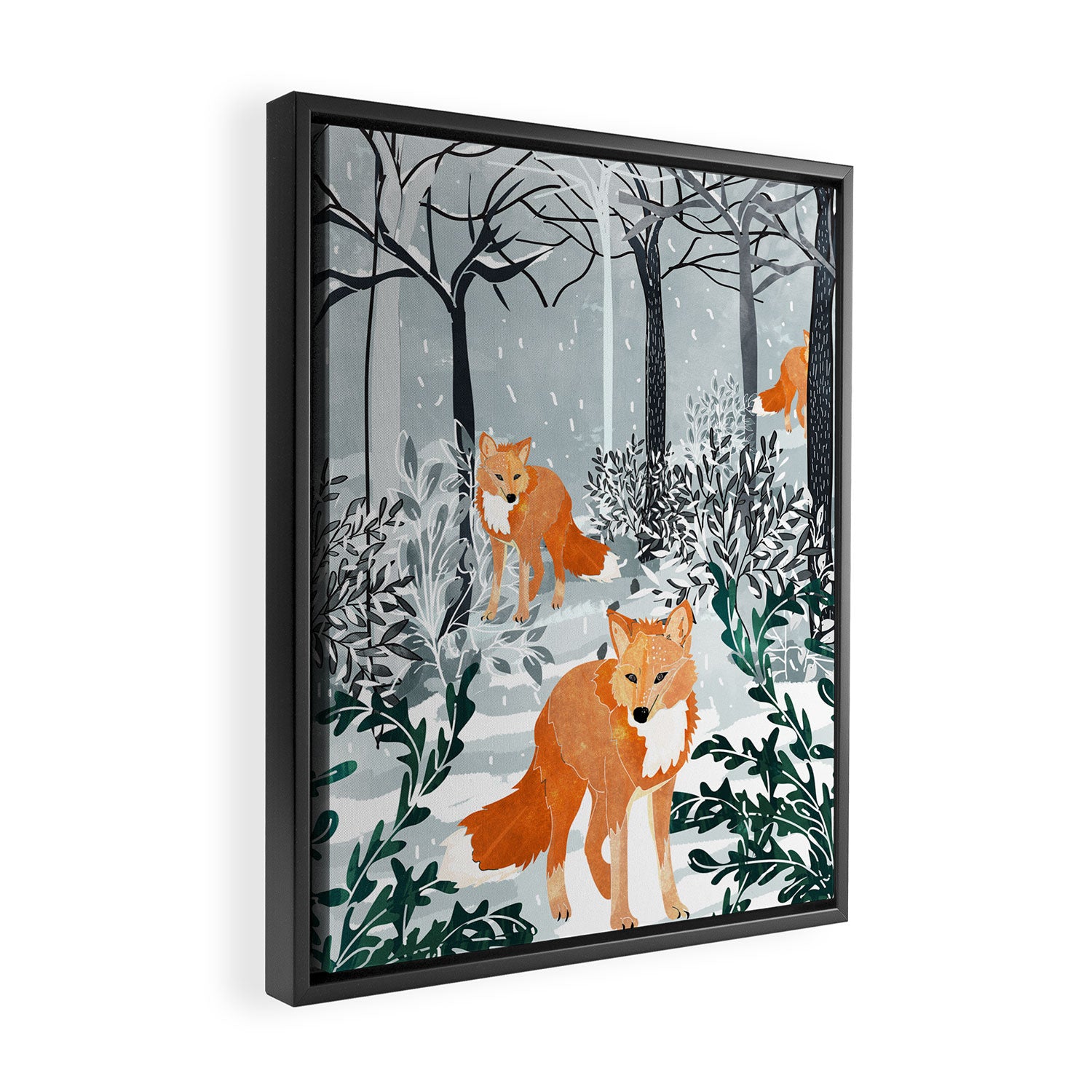 Fox Snow Walk, Animals Wildlife Winter, New Years Christmas Forest Wildlife Painting Framed Canvas Print Gallery Image 2