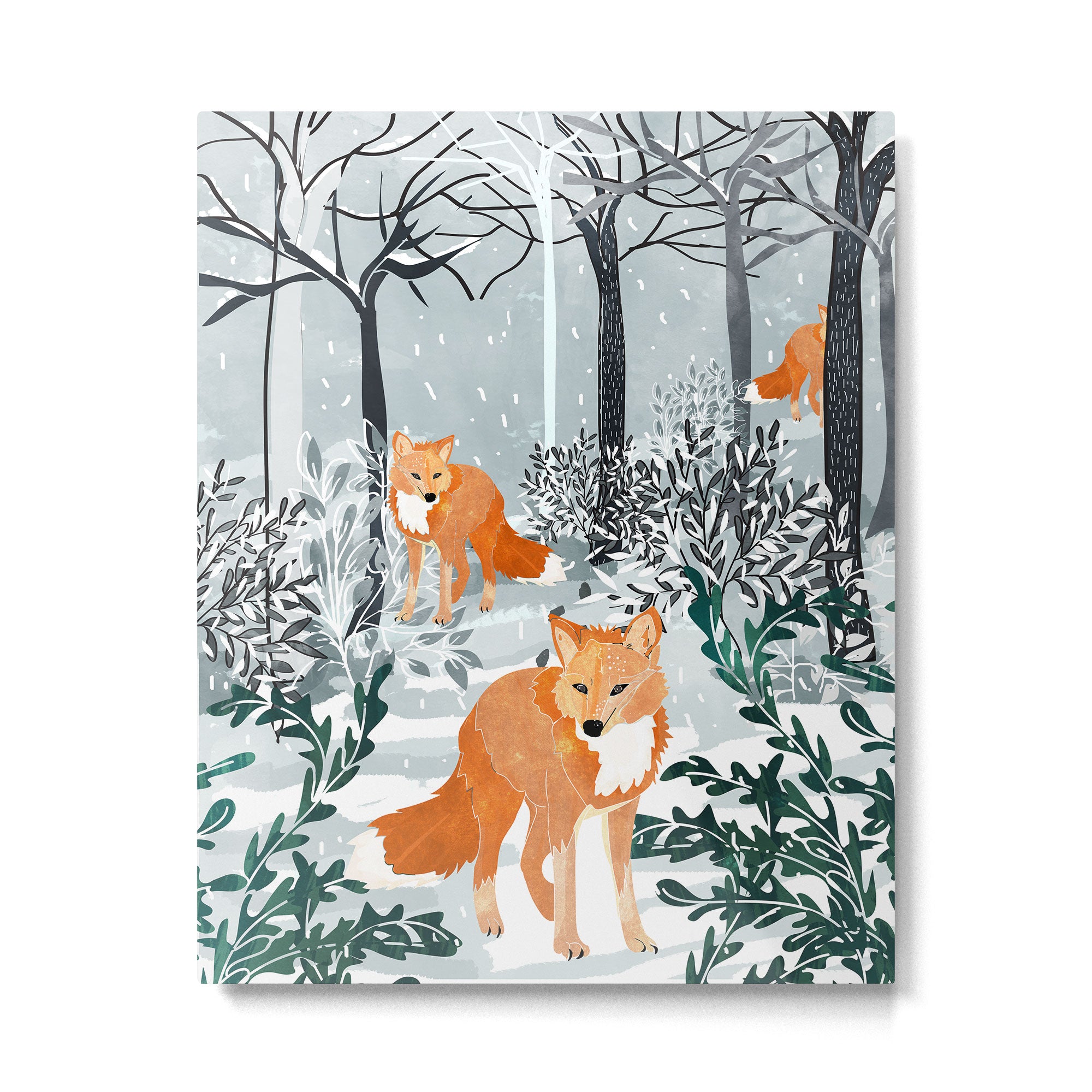 Fox Snow Walk, Animals Wildlife Winter, New Years Christmas Forest Wildlife Painting Metal Print Gallery Image 4