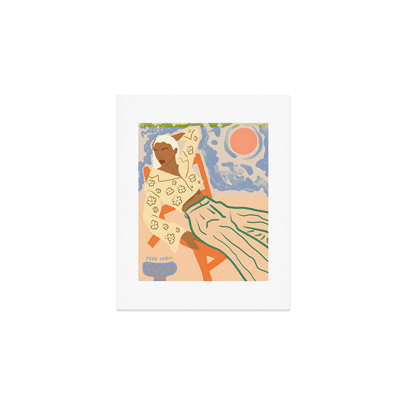 Free Spirit, Wild Bohemian Hippie Brown Woman, Fashion Eclectic Contemporary Boho Spring, Sunny Day Travel Style Pastel Painting Art Print Gallery Image 1