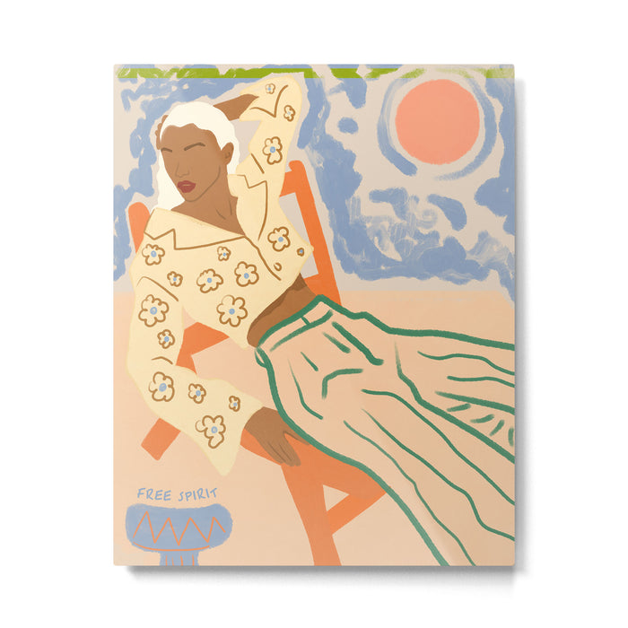 Free Spirit, Wild Bohemian Hippie Brown Woman, Fashion Eclectic Contemporary Boho Spring, Sunny Day Travel Style Pastel Painting Metal Print Gallery Image 1