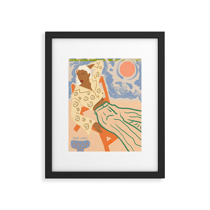 Free Spirit, Wild Bohemian Hippie Brown Woman, Fashion Eclectic Contemporary Boho Spring, Sunny Day Travel Style Pastel Painting Framed Art Print Gallery Image 5
