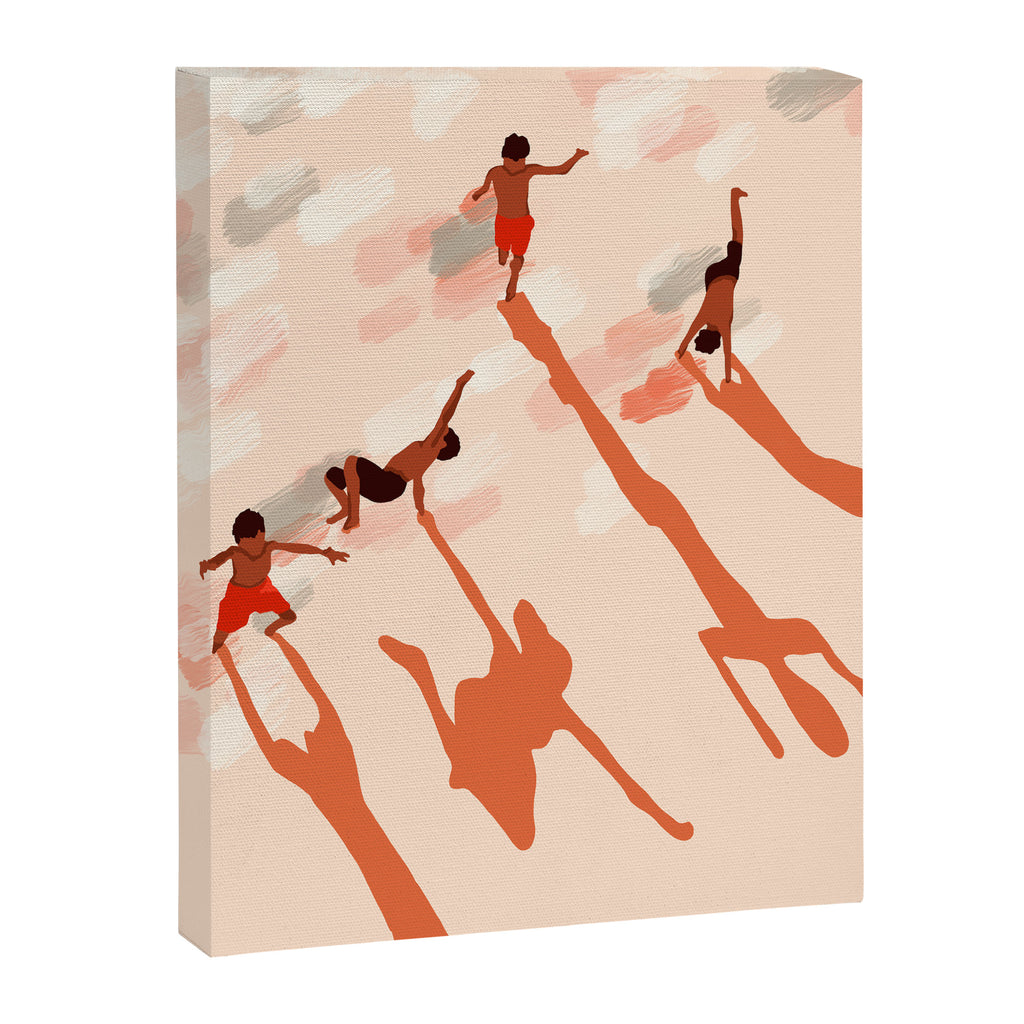 Free Spirits, Children Wild Child Parenthood, Kids Freedom Human Rights Equality, Eclectic Beach Ocean Play Shadows Light Sand Concept Painting Canvas Print Gallery Image 6