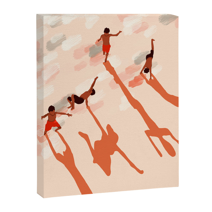Free Spirits, Children Wild Child Parenthood, Kids Freedom Human Rights Equality, Eclectic Beach Ocean Play Shadows Light Sand Concept Painting Canvas Print Gallery Image 1
