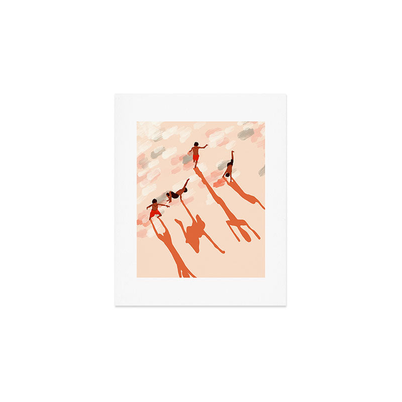 Free Spirits, Children Wild Child Parenthood, Kids Freedom Human Rights Equality, Eclectic Beach Ocean Play Shadows Light Sand Concept Painting Art Print Gallery Image 1