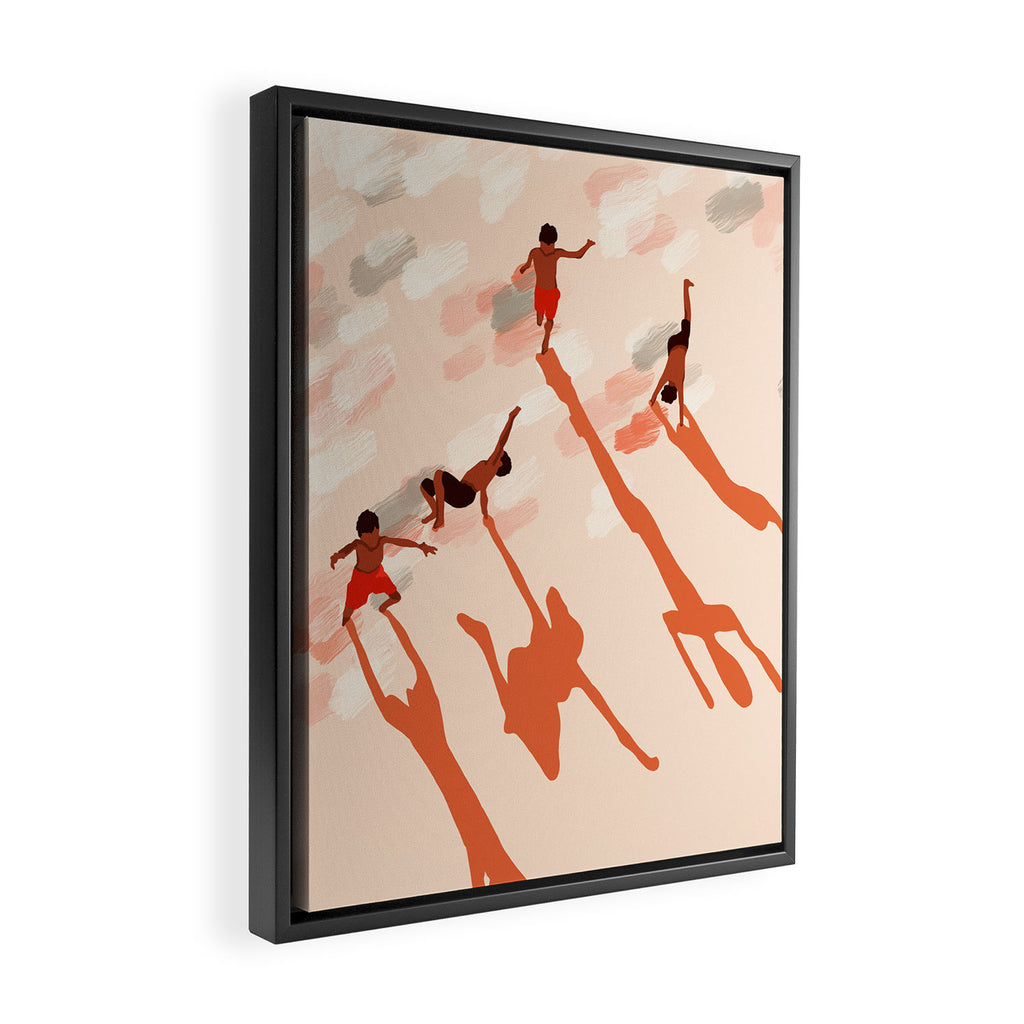 Free Spirits, Children Wild Child Parenthood, Kids Freedom Human Rights Equality, Eclectic Beach Ocean Play Shadows Light Sand Concept Painting Framed Canvas Print Gallery Image 2