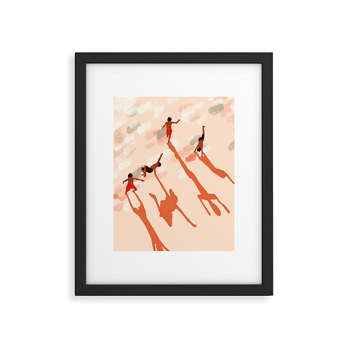 Free Spirits, Children Wild Child Parenthood, Kids Freedom Human Rights Equality, Eclectic Beach Ocean Play Shadows Light Sand Concept Painting Framed Art Print Gallery Image 1