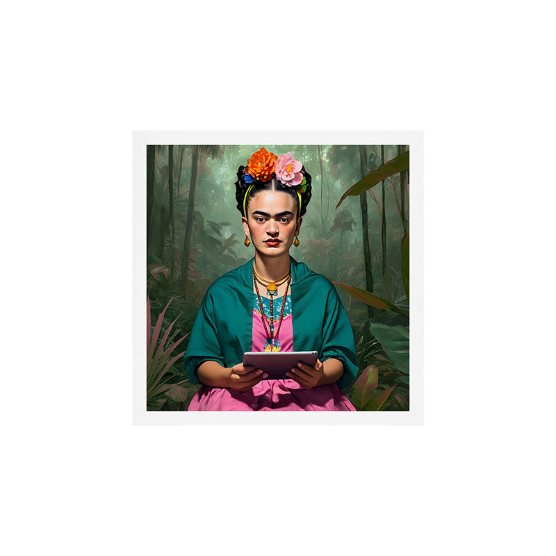Frida Kahlo, Modern Bohemian Painting Eclectic Woman, Colorful Tropical Historic Artist, Portrait Jungle Boho Mob Wife Concept Art Print Gallery Image 1