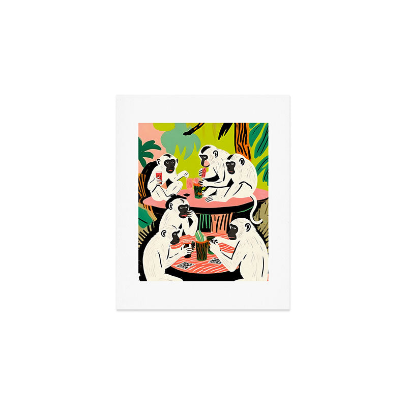Game Weekend, Monkey Pastel Tropical Playing Cards, Fun Eclectic Party Drinks Alcohol Jungle, Wild Animals Friends Hangout Painting Art Print Gallery Image 1