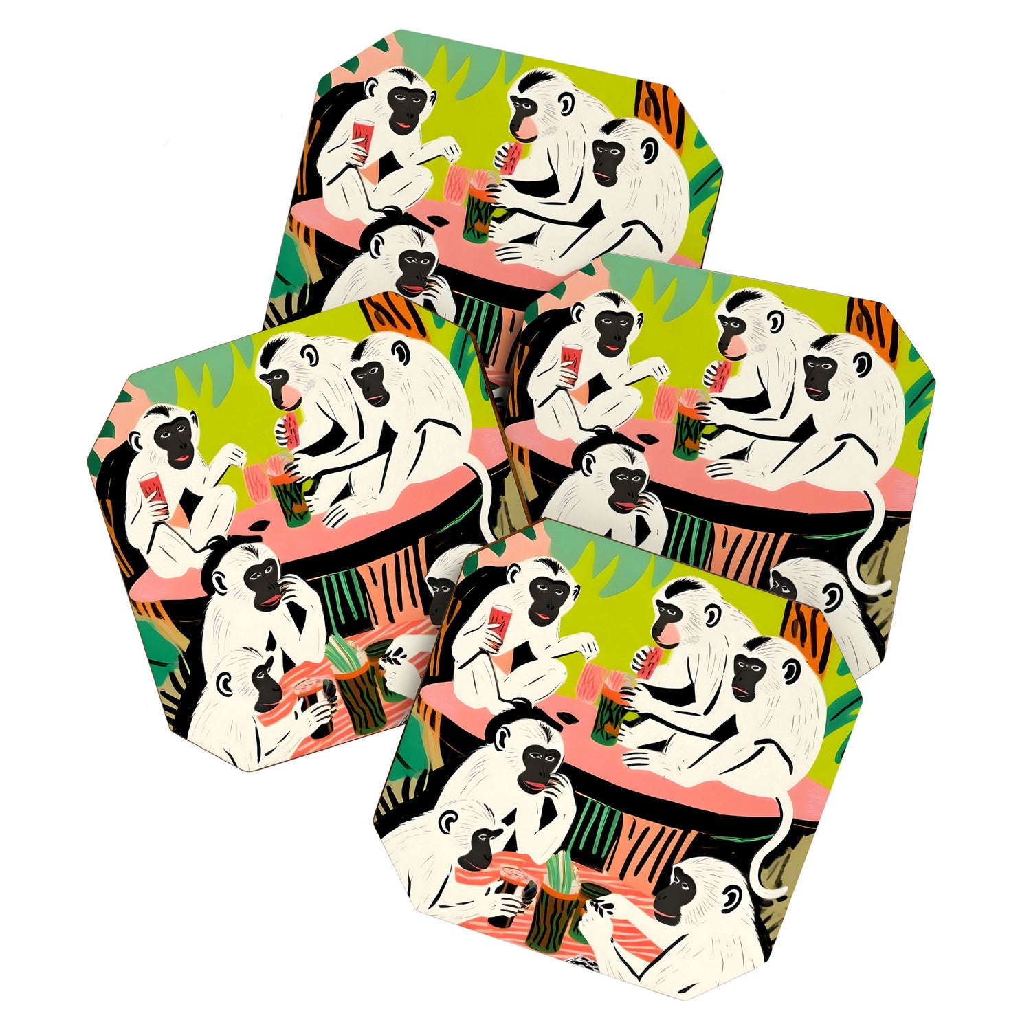Game Weekend, Monkey Pastel Tropical Playing Cards, Fun Eclectic Party Drinks Alcohol Jungle, Wild Animals Friends Hangout Painting Coaster Gallery Image 1