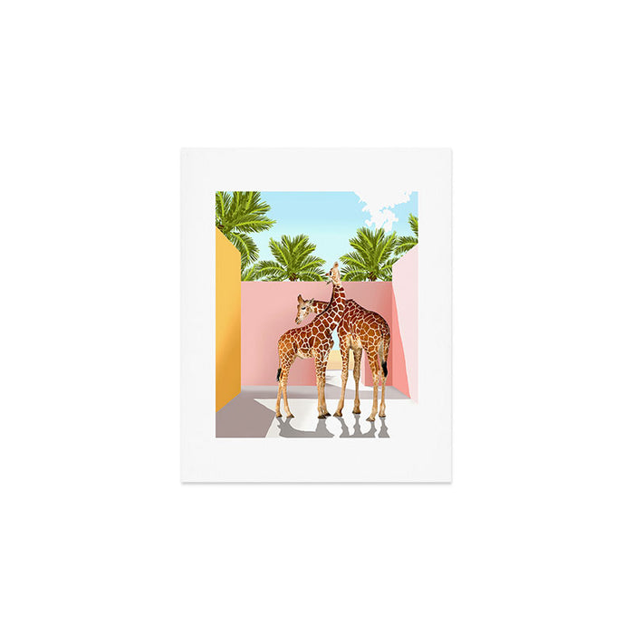 Giraffe Villa | Contemporary Modern Architecture Digital Graphic Art | Wildlife Animals Palm Exotic Art Print Gallery Image 1
