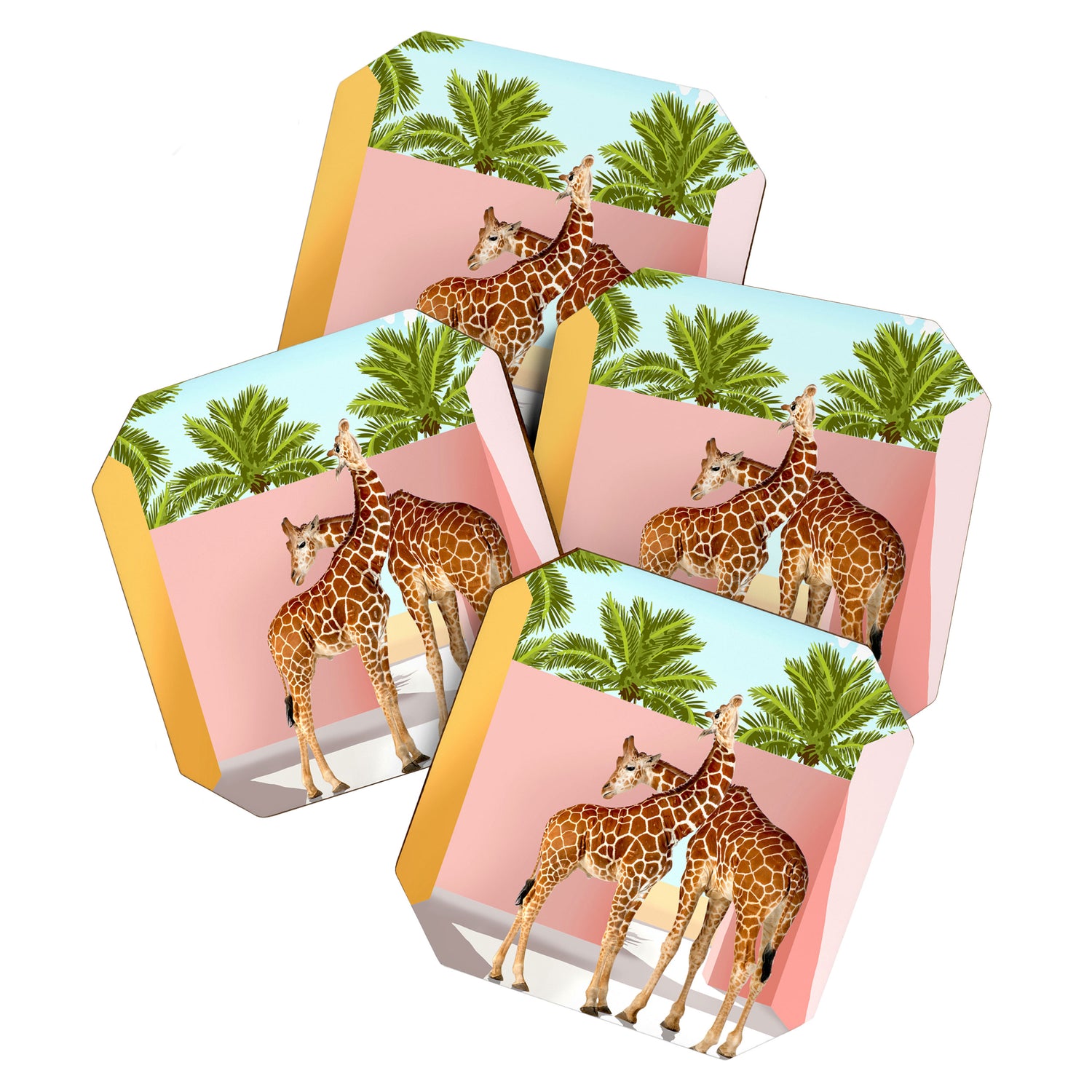 Giraffe Villa | Contemporary Modern Architecture Digital Graphic Art | Wildlife Animals Palm Exotic Coaster Gallery Image 1