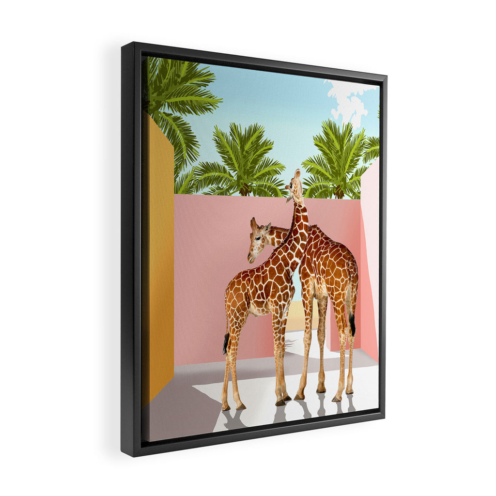 Giraffe Villa | Contemporary Modern Architecture Digital Graphic Art | Wildlife Animals Palm Exotic Framed Canvas Print Gallery Image 2