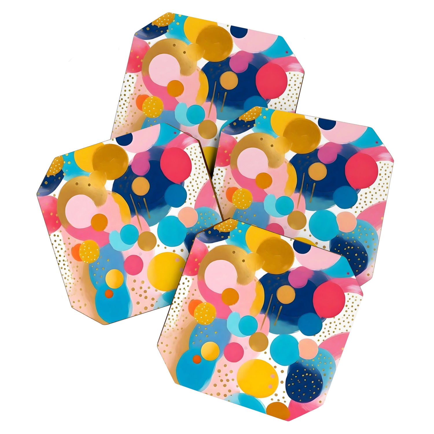 Good Days, Fun Abstract Celebration, Happiness Enjoy Confetti Party, Celebrate Polka Dots Shapes Random Quirky, Eclectic Bohemian Contemporary Coaster Gallery Image 1