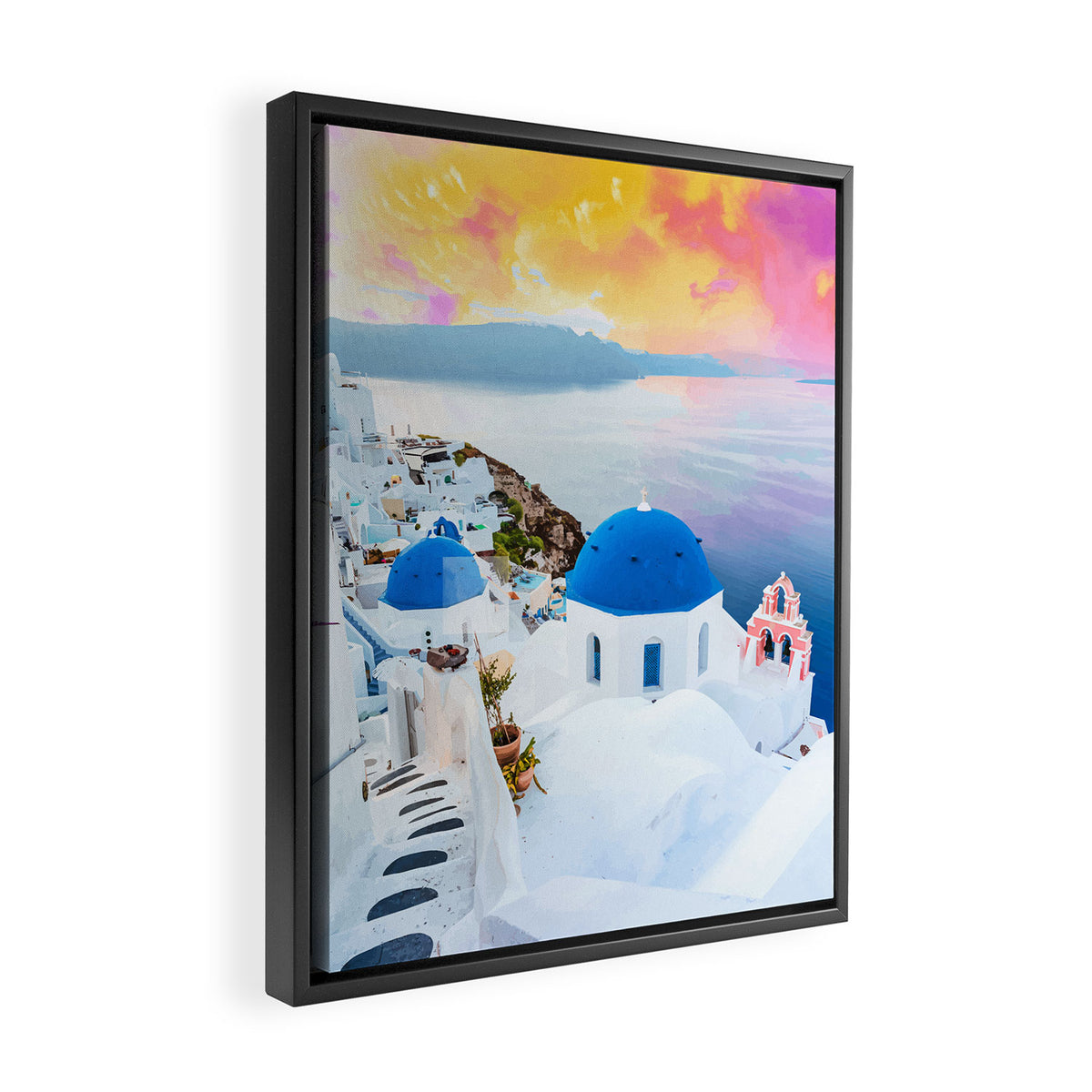 Greek Fantasy, Greece Travel Tropical Photography, Nature Landscape Ocean Architecture Graphic Framed Canvas Print Gallery Image 2